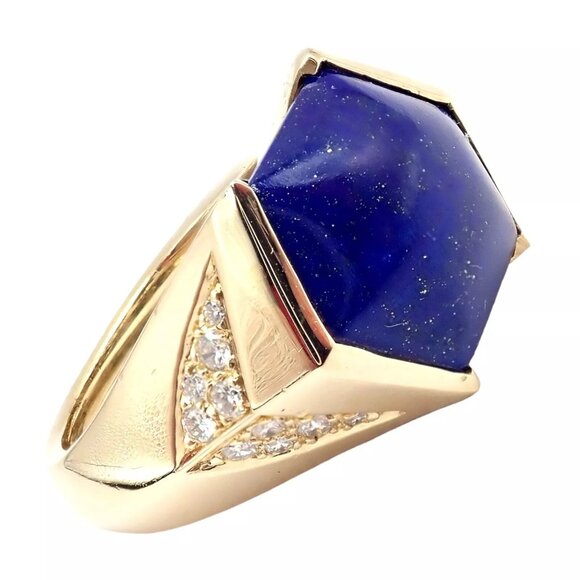 Authentic! Julius Cohen 18k Yellow Gold Diamond Lapis Ring - Picture 4 of 13